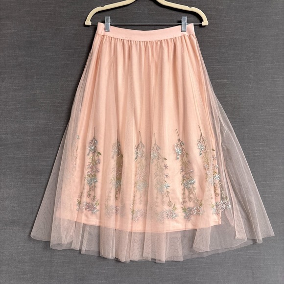 Haute Monde Dresses & Skirts - Haute Monde Skirt M Peach Pink Embroidered Tulle Mesh Embroidered Fairy Feminine